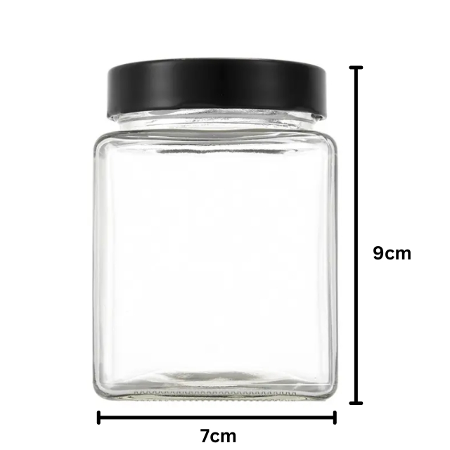 โหลแก้วใสทรงสี่เหลี่ยม สำหรับใส่อาหารแห้ง ผลไม้ แยม น้ำผึ้ง 200/280/380 ml