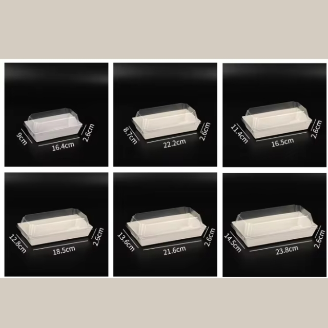 กล่องซูชิ ถาดซูชิ กล่องอาหารญี่ปุ่น และ ฝาปิดพลาสติก สีขาว 4ชิ้น/6ชิ้น/8ชิ้น/10ชิ้น