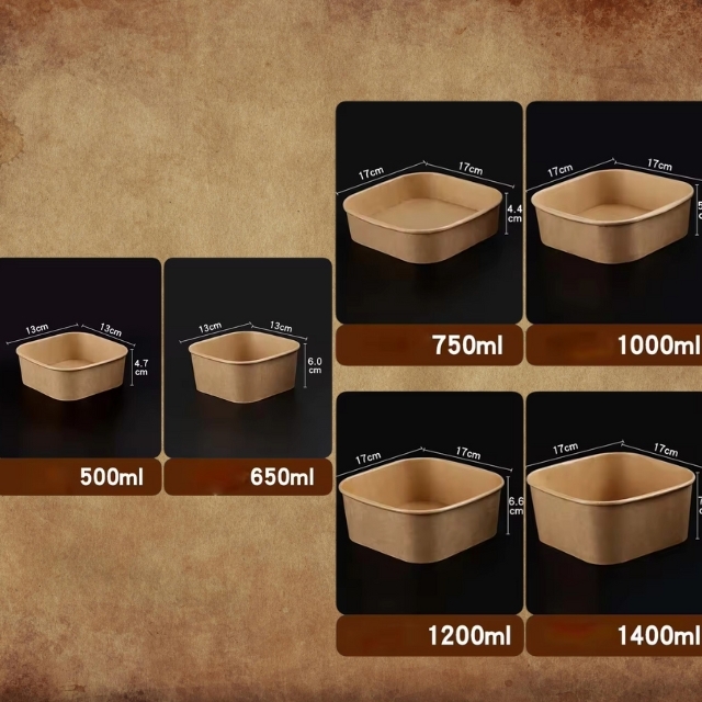 กล่องกระดาษคราฟท์ กล่องใส่อาหาร กล่องข้าว และ ฝาปิด 500ml./650ml./750ml./1000ml./1200ml./1400ml.