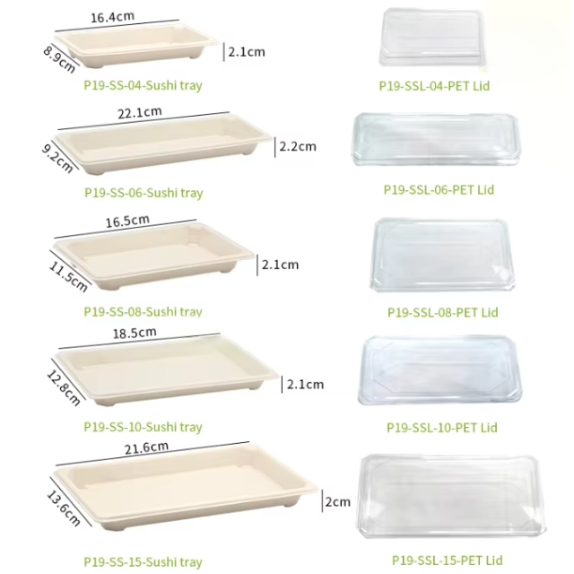 กล่องซูชิ ถาดซูชิ กล่องอาหารญี่ปุ่น และ ฝาปิดพลาสติก สีขาว 4ชิ้น/6ชิ้น/8ชิ้น/10ชิ้น