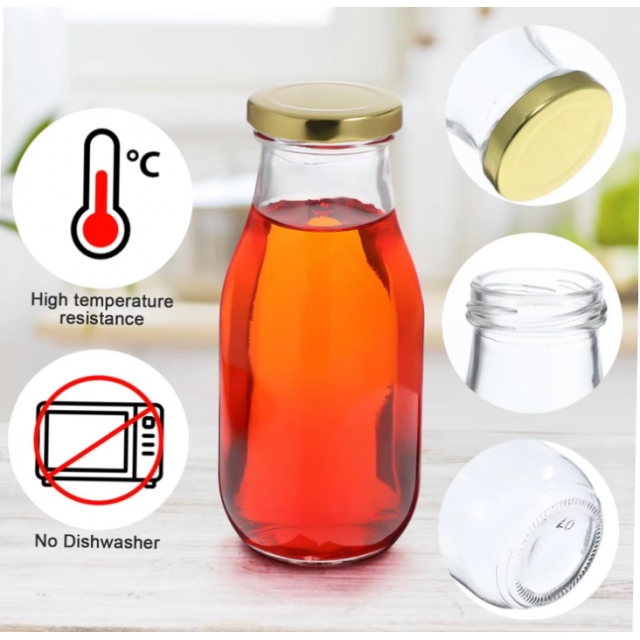 ขวดแก้ว ฝาเกลียวล็อคสีทอง ขวดสำหรับใส่นม น้ำผลไม้ น้ำเปล่า ขนาด 250/500 ml