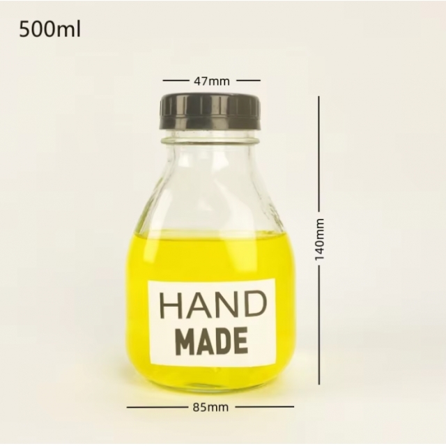 ขวดแก้ว ทรงกลม ขวดสำหรับใส่นม น้ำผลไม้ น้ำเปล่า ชานม ขนาด 300/500 ml พิมพ์โลโก้กำหนดเอง