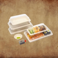 กล่องซูชิ ถาดซูชิ กล่องอาหารญี่ปุ่น และ ฝาปิดพลาสติก สีขาว 4ชิ้น/6ชิ้น/8ชิ้น/10ชิ้น 