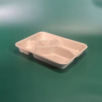 ถาดอาหารกระดาษ ถาดอาหารสี่เหลี่ยมผืนผ้า 5 ช่อง ย่อยสลายได้ สีครีม 11นิ้ว 
