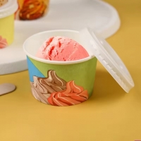 ถ้วยไอศกรีม ถ้วยไอติม พิมพ์ลาย และ ฝาปิด 4oz 