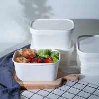 กล่องกระดาษคราฟท์สีขาว กล่องใส่อาหาร กล่องข้าว และ ฝาปิด 650ml/750ml/1000ml 