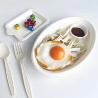 จานอาหารกระดาษ จานอาหารวงรี จานอาหารชานอ้อย ย่อยสลายได้ สีขาว 12.5นิ้ว 