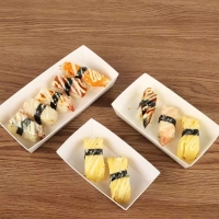 กล่องซูชิ ถาดซูชิ กล่องอาหารญี่ปุ่น และ ฝาปิดพลาสติก สีขาว 4ชิ้น/6ชิ้น/8ชิ้น/10ชิ้น 