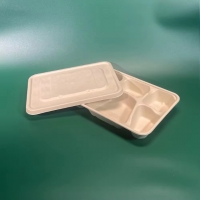 ถาดอาหารกระดาษสี่เหลี่ยมผืนผ้าก้นลึก ถาดอาหาร 5 ช่อง ย่อยสลายได้ สีครีม 11นิ้ว 