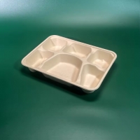 ถาดอาหารกระดาษ ถาดอาหารสี่เหลี่ยมผืนผ้า 6 ช่อง  ย่อยสลายได้ สีครีม 11นิ้ว 